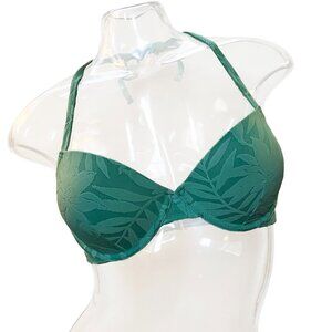 NWT Green Palm Jacquard Bikini Swim Top -Womens Size 34D -Shade & Shore Swimwear